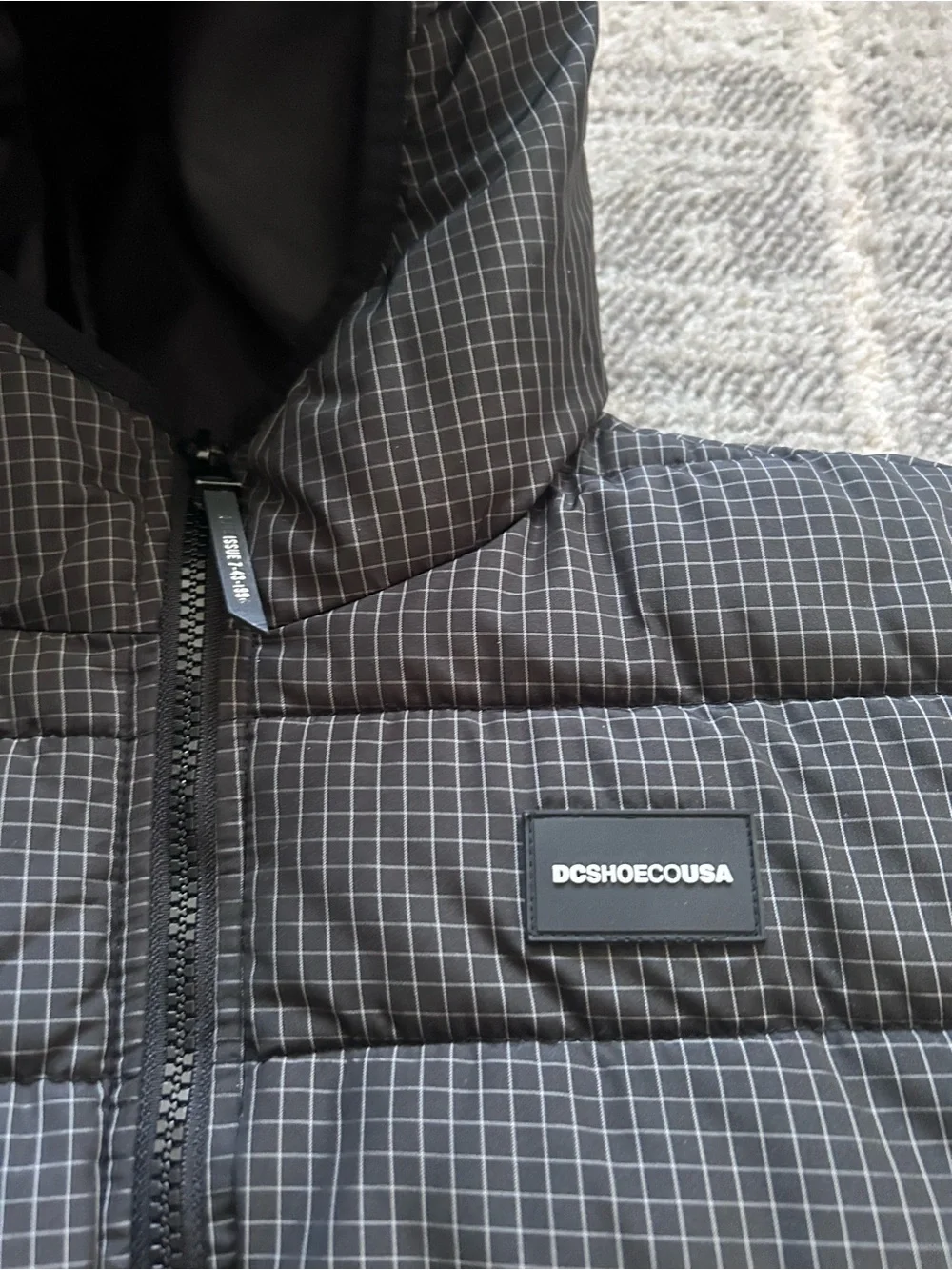 DC Black Grid Quilted Hooded Puffer